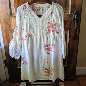 Anthropology Fig And Flower Floral White Dress